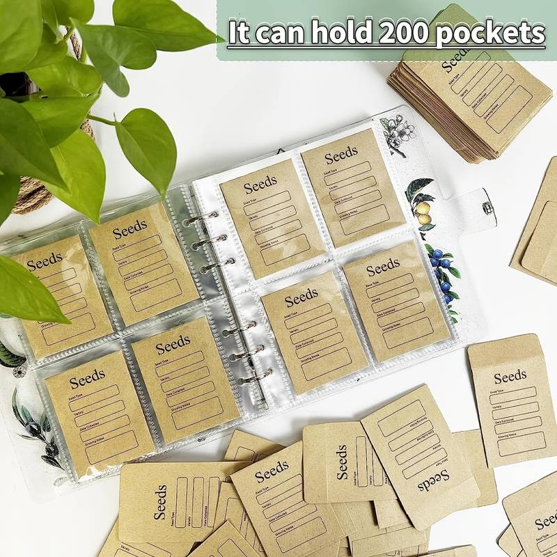 1 Set Of Seed Storage Organizers 20pcs Resealable Seed Envelopes 200  Pockets Seed Organizer Seed Binder Conservation Kit Seed Collection  Template For
